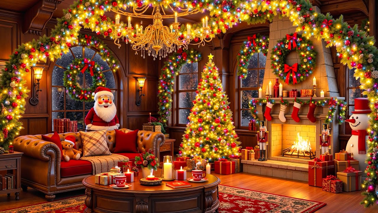 Relaxing Christmas Jazz (Instrumental)🎄 Cozy Christmas Fireplace Ambience 🎁 Christmas Night Ambience