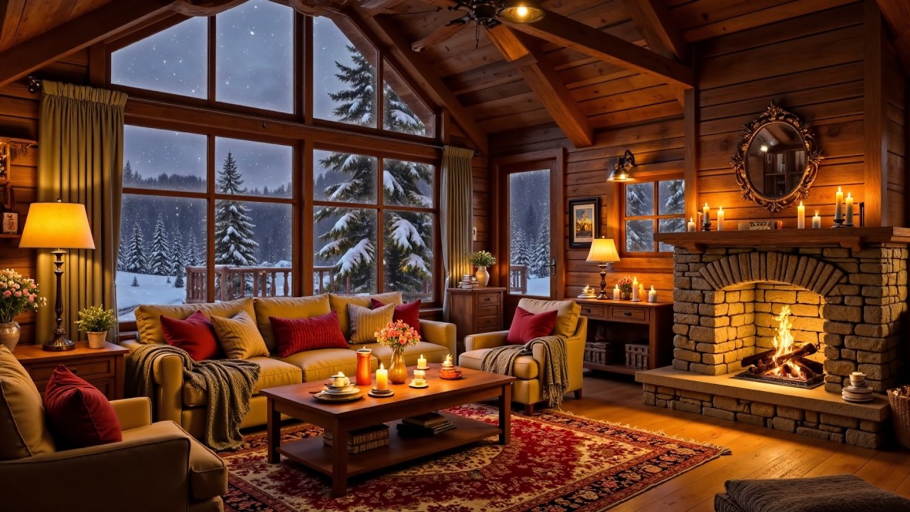 Cozy Cabin Winter Jazz Unwind with Smooth Jazz, Fireplace & Snowfall Sounds ❄️ (Relaxing Music)