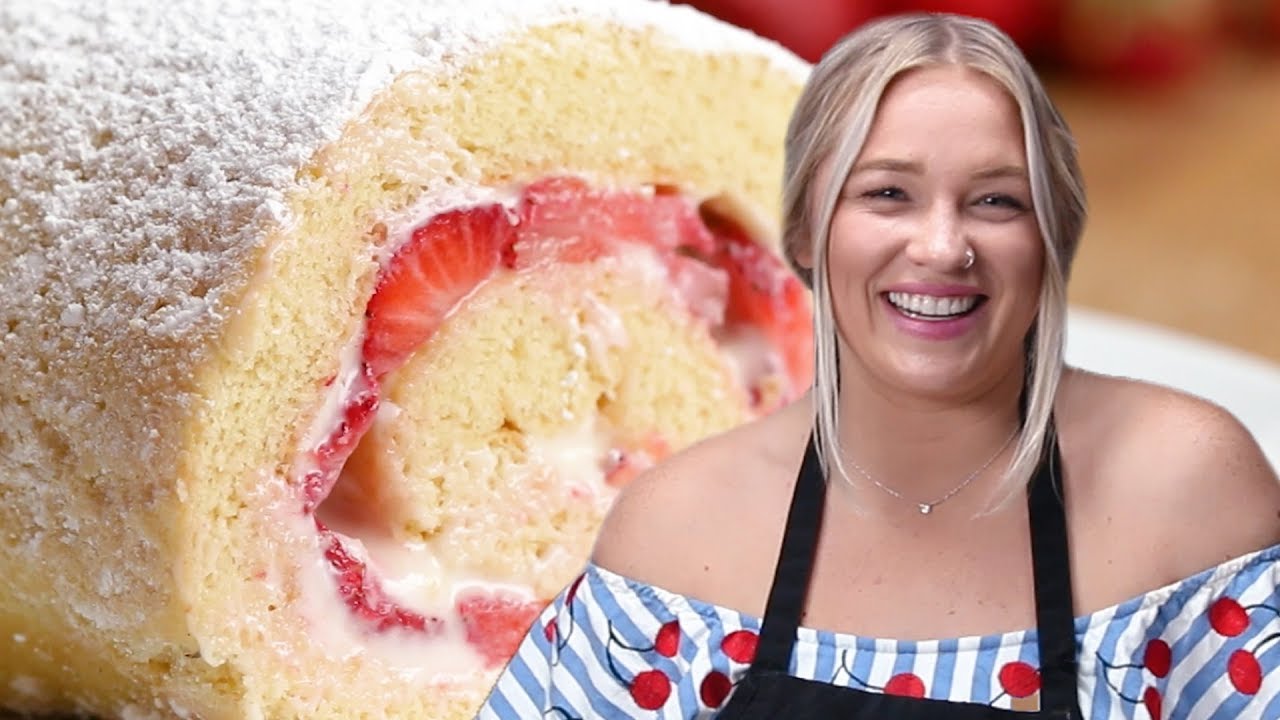 How To Make A Strawberry Cheesecake Cake Roll Recipe With Alix &bull; Tasty