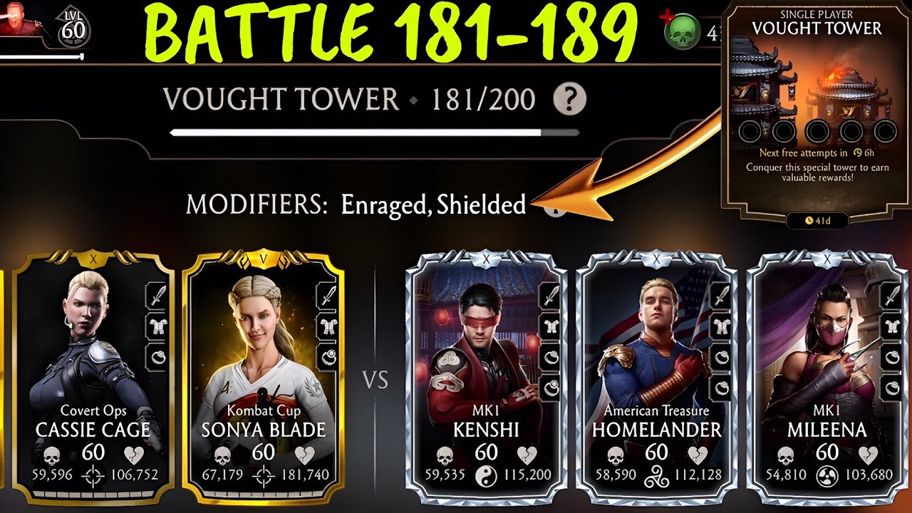 Vought Tower Battle 181-189 Fight + Reward Mortal Kombat Mobile | Insane Hard Difficulty
