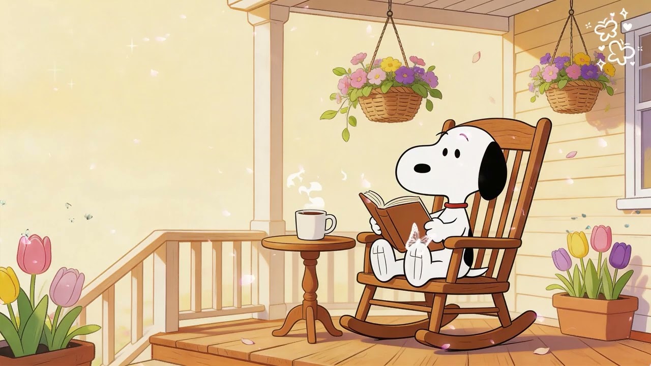 Snoopy’s Peaceful Spring Porch 🌷☕ | Cozy Lofi Beats for Study, Relax & Gentle Mornings