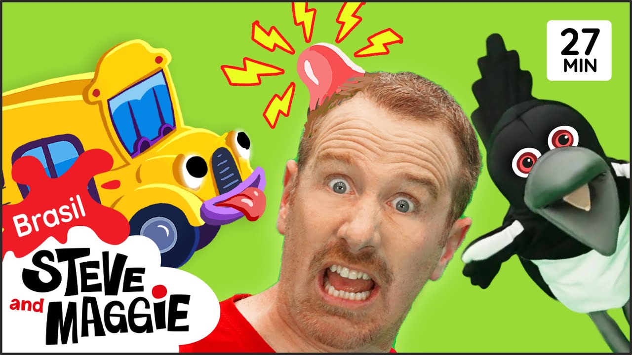 História das Rodas do Ônibus Mágico de Brinquedo e Mais para Crianças com Steve and Maggie Brasil