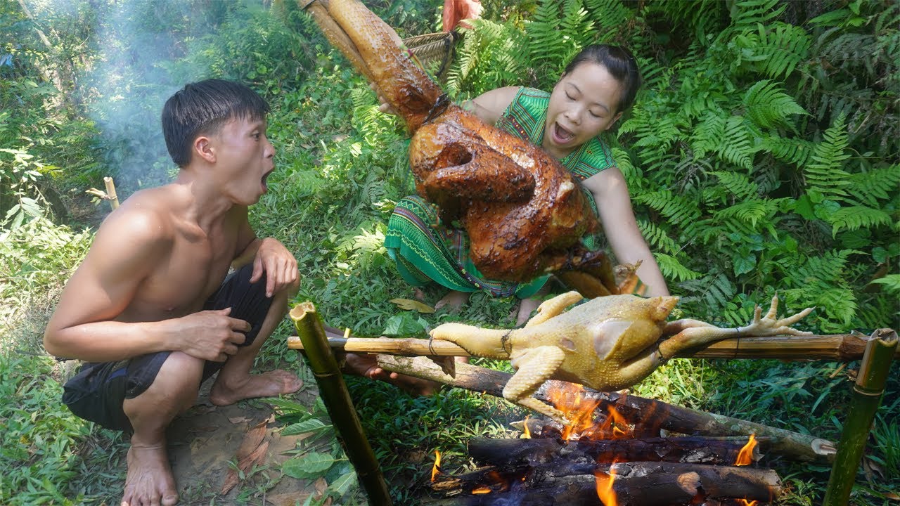 Primitive Technology: Primitive Life Cooking Chicken Survival in the Jungle - Eating Delicious