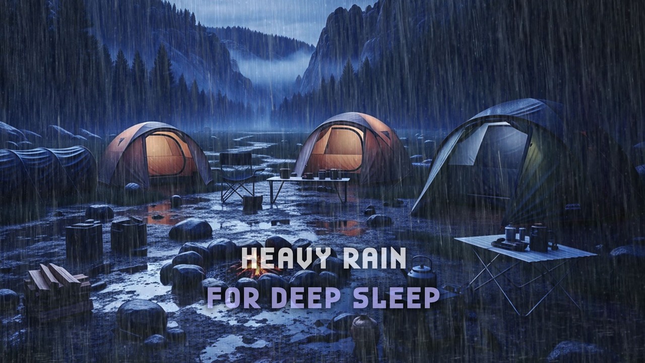 Deep Sleep Mountain Camping 🌧️⛰️ Heavy Rain and Distant Thunder 😴⚡