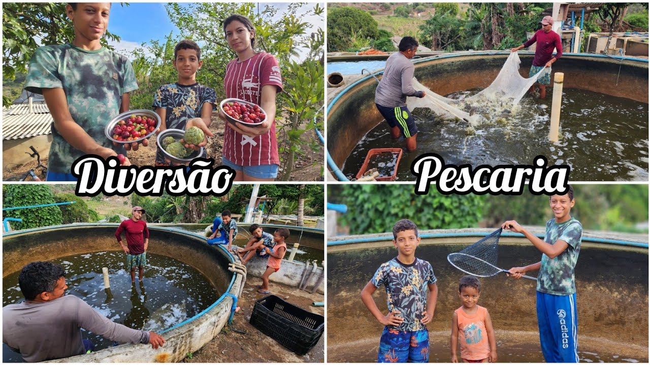 DIVERSÃO  - PESCARIA com as CRIANÇAS // LIMPEZA no LAGO // COLHEITA de ACEROLA. 
