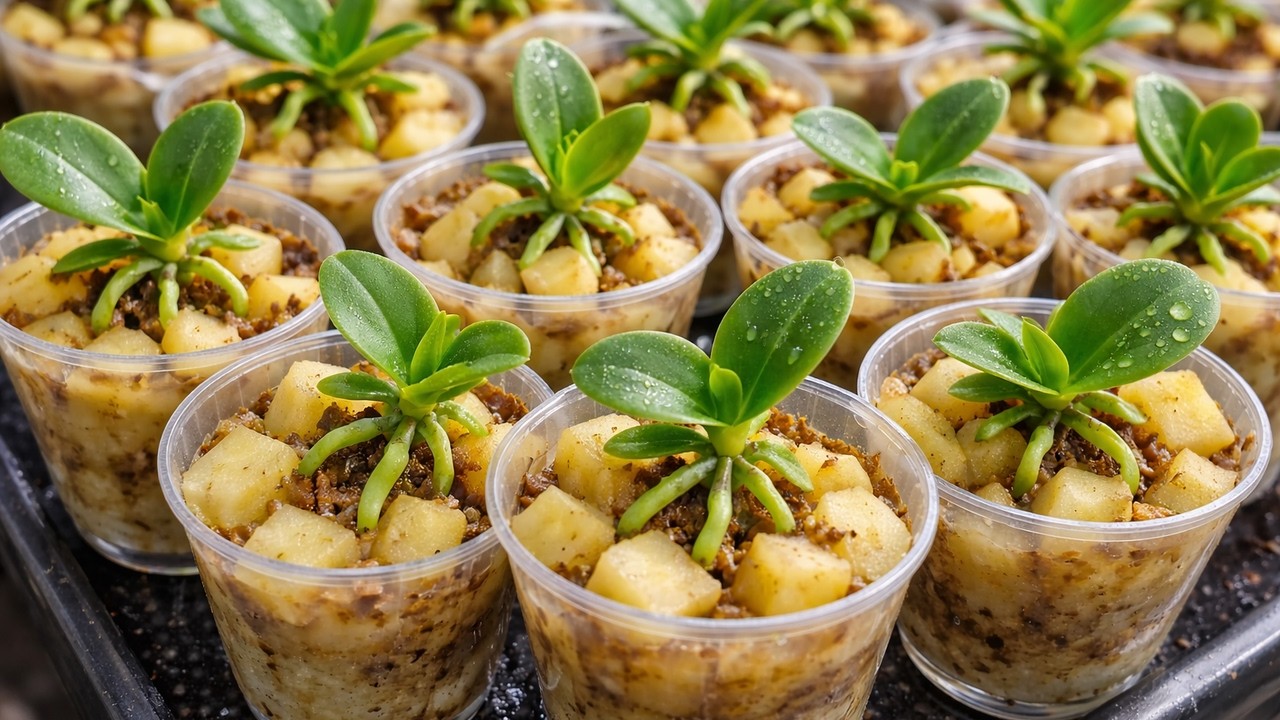Potatoes! The thing that makes orchids sprout roots and grow rapidly in just 7 days.