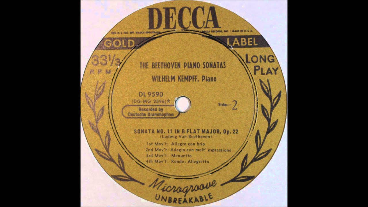 Beethoven, Piano Sonata No 11, Kempff