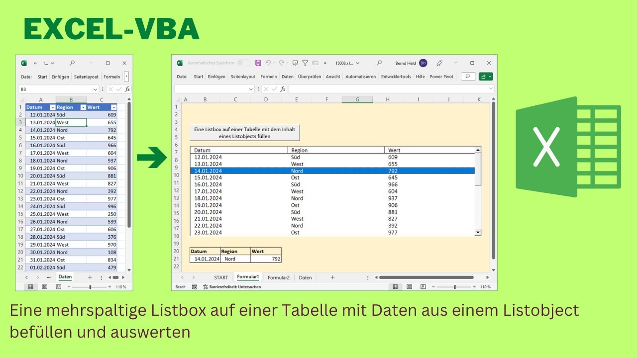 Video 348: 📌 Excel VBA: ListBox automatisch füllen & anklickbare Auswahl auswerten