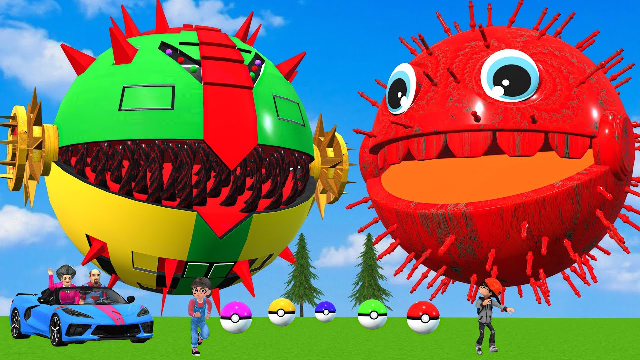 MS PACMAN & NEW RED PACMAN VS TWO YELLOW MONSTER PACMAN FIGHTING IN POKEMON #2025