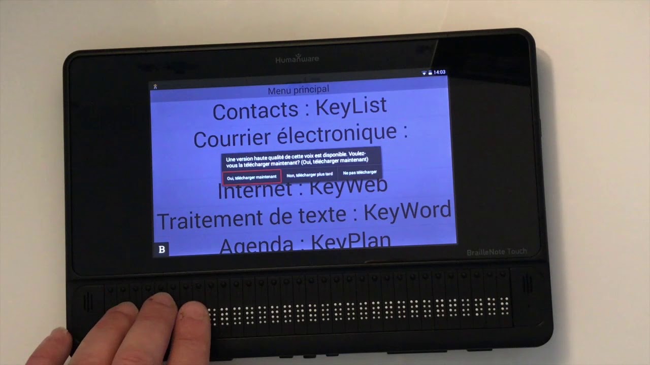 Première Configuration Tablette Android Google BrailleNote Touch Bloc-Note Braille