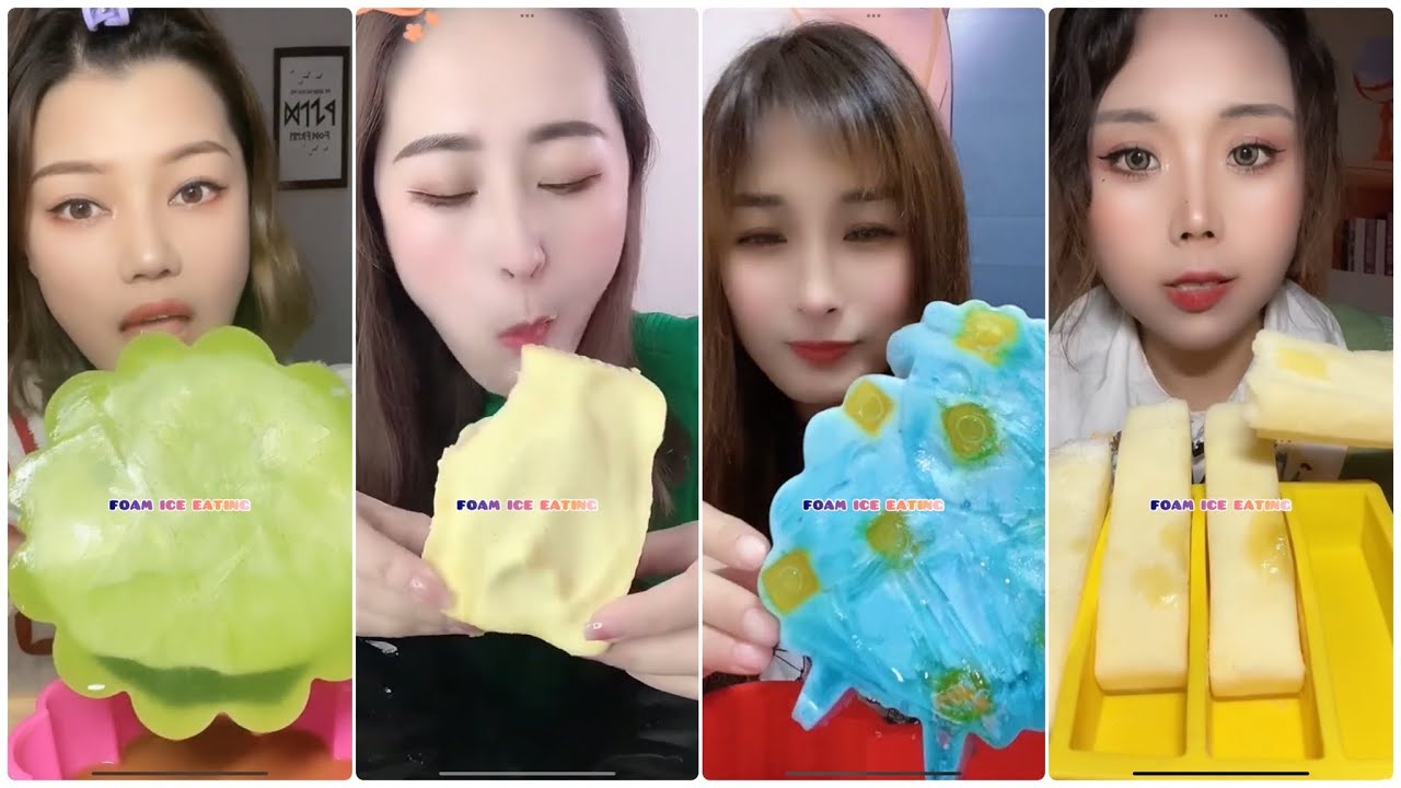 [ASMR] 33- AMAZING FOAM ICE EATING 💜& COLORFUL CRUNCHY ICE EATING & SUN GIRL 🌞& FLUFFY ICE EATING