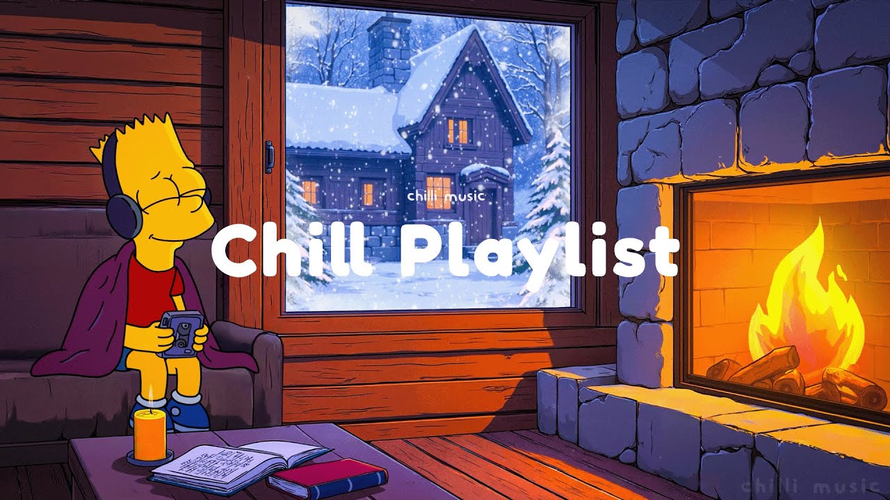 Warm Fireplace Ambience 🔥 Lo-Fi Hip Hop | Snowy Winter Night Cabin with Chill Playlist for Relax