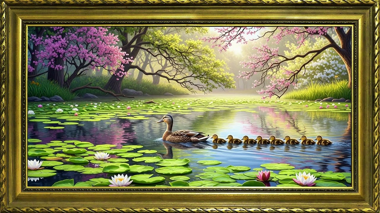Springtime with Birds and Blossoms_4K TV Frame