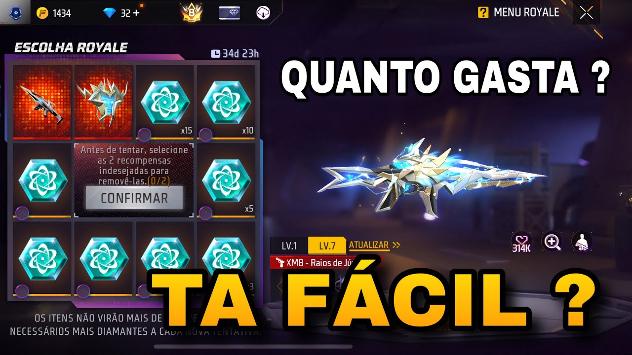 PEGANDO A XM8 RAIOS DE JÚPITER NO FREE FIRE - EVENTO ESCOLHA ROYALE - TÁ FACIL ? XM8 EVOLUTIVA