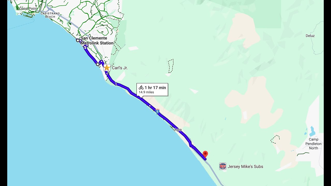 San Clemente Metrolink Station to Las Pulgas Bike Path trailhead ebike ride