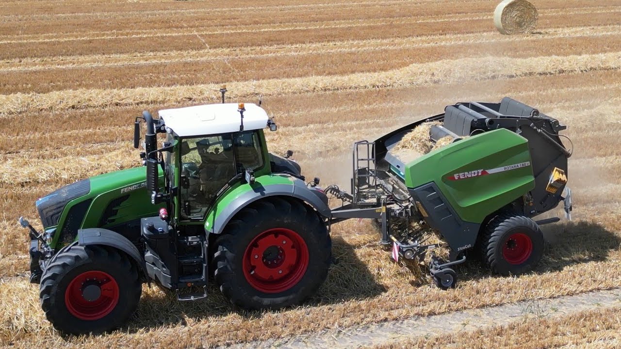 FENDT 828 mit FENDT ROTANA 180 v Rundballenpresse / 4K