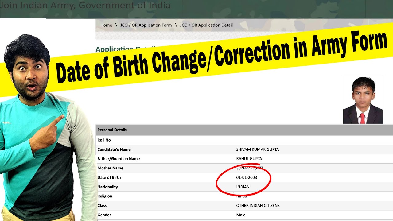 Date of Birth Change in Army Registration | Date of Birth Correction in Army Form