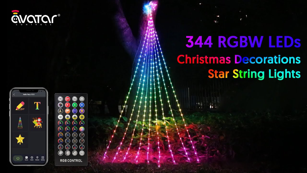 AvatarControls 344 RGBW LED App-controlled Christmas Decorations Star String Lights With Topper Star