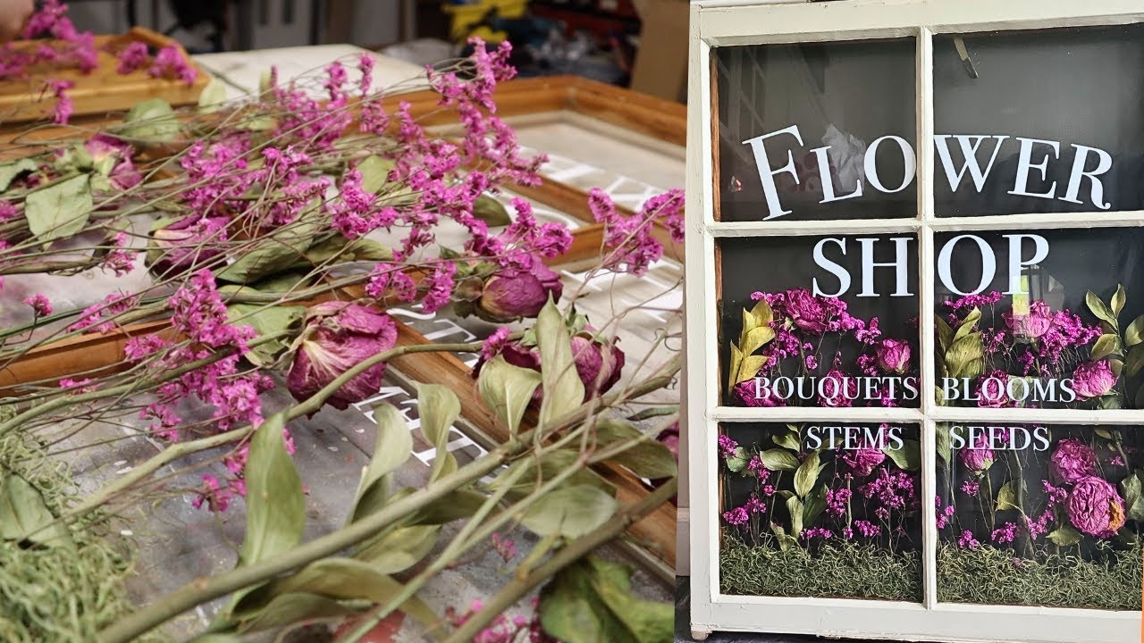 DIY Floral Vintage Window / Dried Flower Crafts / Repurposing Old Windows / Thrifted Craft Tutorial