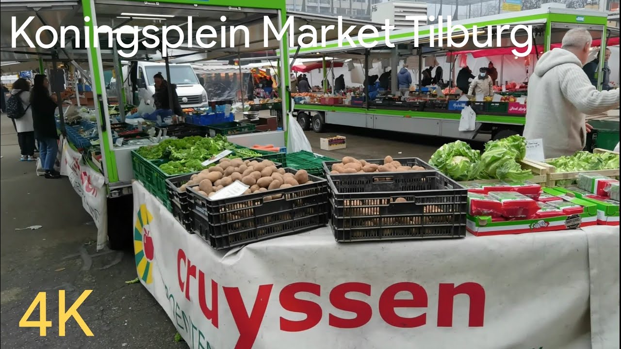 Tilburg Koningsplein Market Tour 4K |Netherlands Walking Tour | Farmer's Market.