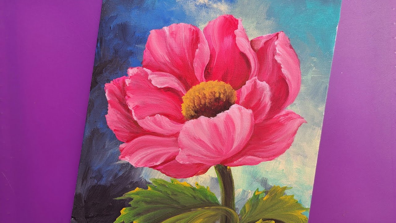 Pintando con acrílico una flor con pincelada sencilla