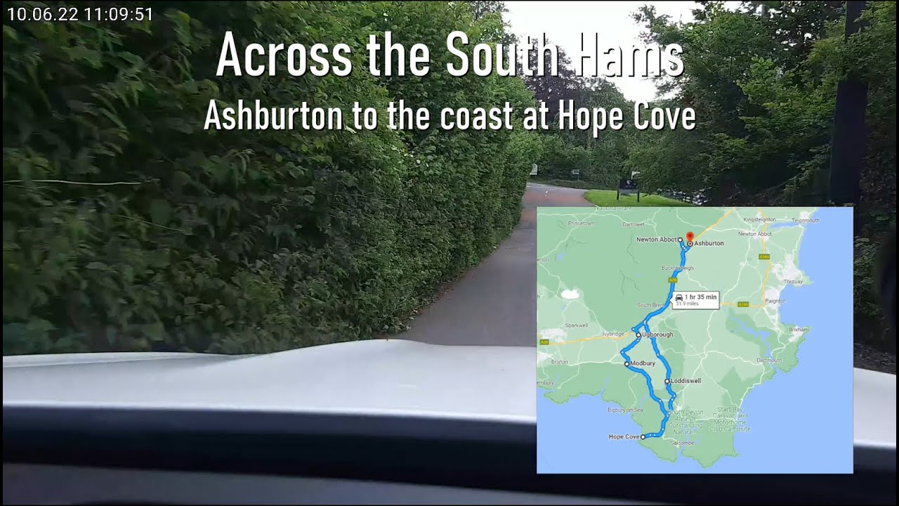 Driving across the South Hams of Devon, UK from Ashburton to Hope Cove, Modbury and Ugborough