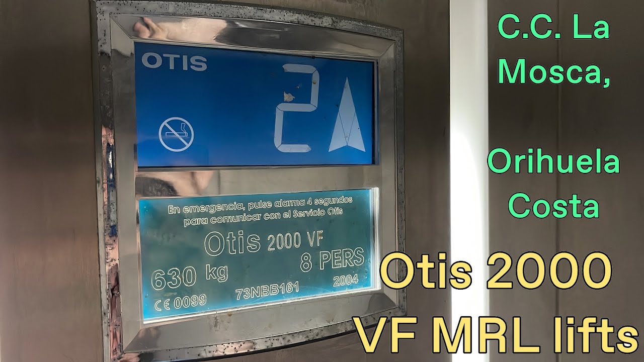 Strange setup of Otis 2000 VF lifts at Centro Comercial La Mosca in Orihuela Costa, Alicante