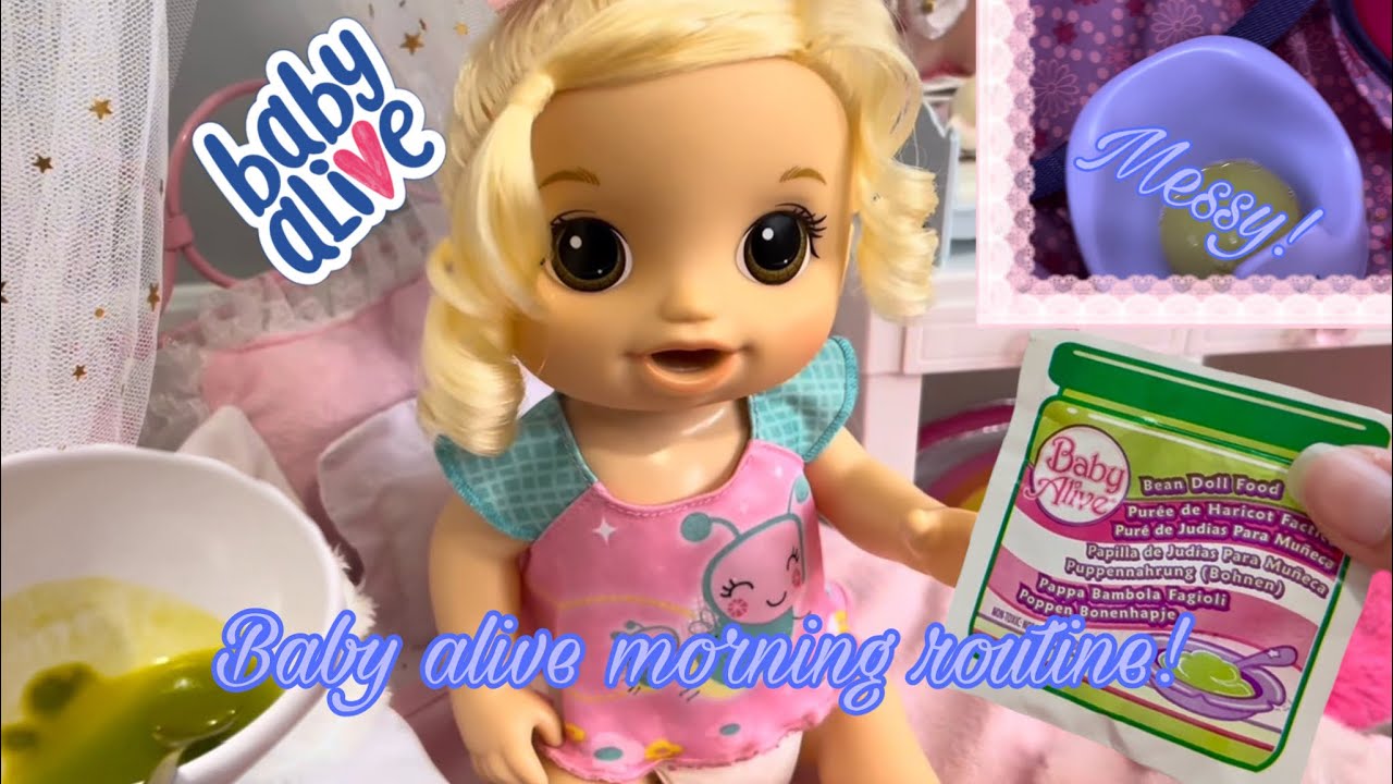 Baby Alive morning routine with Magical Mixer doll Lilia! Feeding Bean food 🥦 and orange smoothie! 🍊