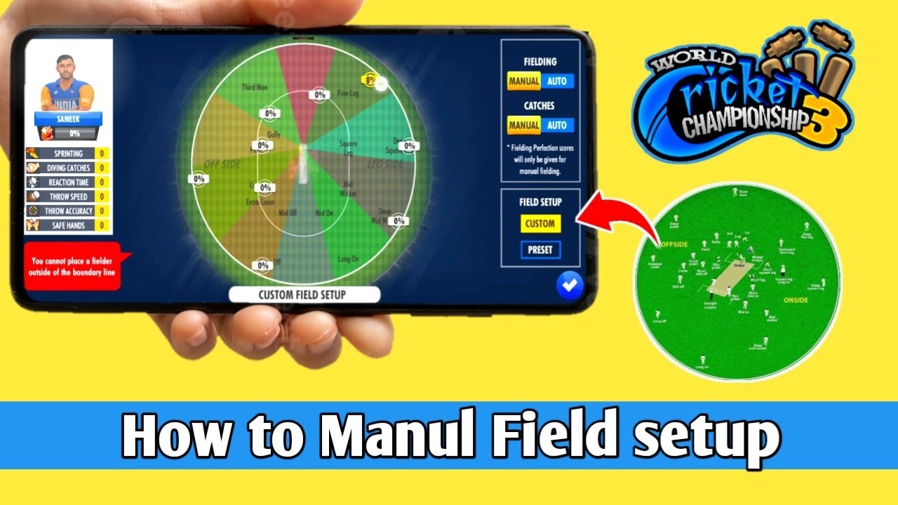 How to manual fielding setup in WCC3 | How to manual field placement in World Cricket Chompionship 3