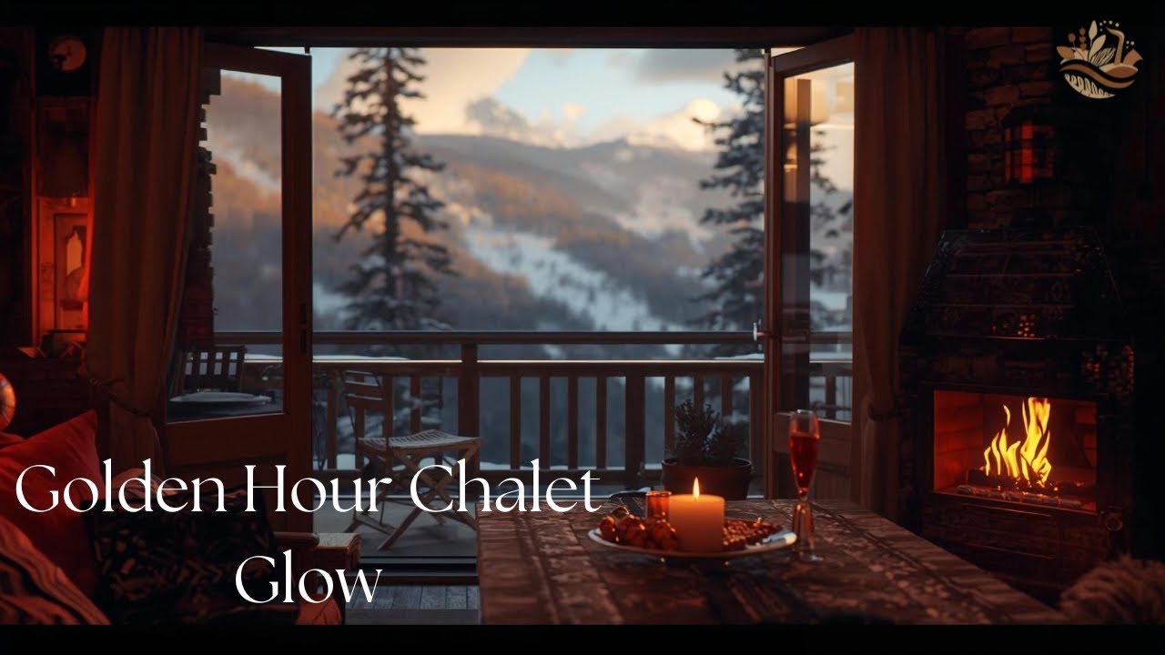 Golden Hour Ski Chalet ❄️✨ | Romantic Winter Ambience with Soft Jazz (4K)