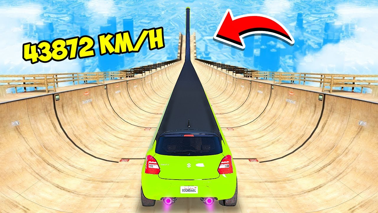 СПУСК БЕЗ ТОРМОЗОВ НА САМОМ ДЛИННОМ ЛИМУЗИНЕ MARUTI SUZUKI SWIFT ПО ТРАМПЛИНУ В ГТА 5