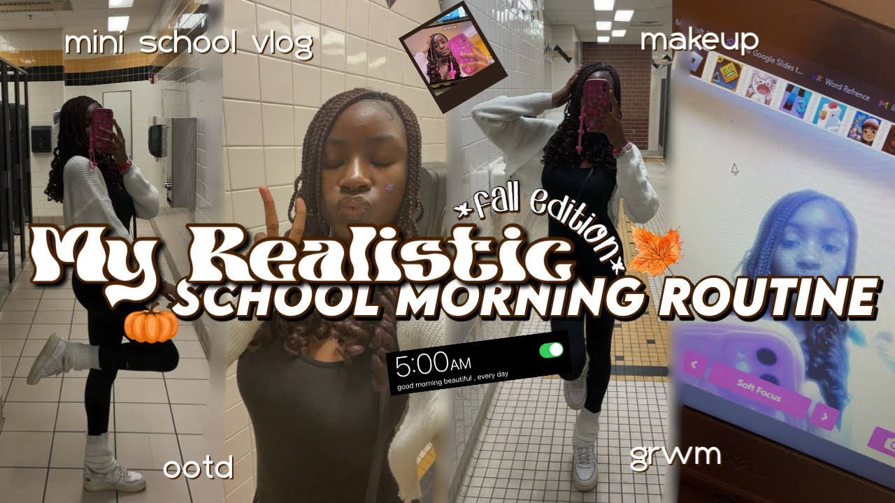 My *REALISTIC* 5AM SCHOOL MORNING ROUTINE: Fall edition ♡ || grwm, school vlog, ootd, …etc ♡