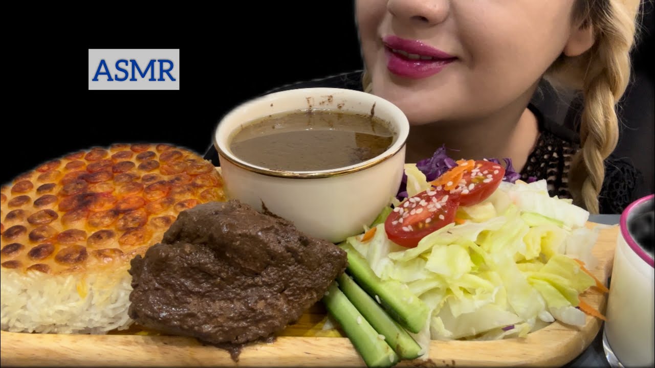 ASMR MUKBANG PERSIAN FOOD FESENJON موکبانگ فسنجون با سالاد