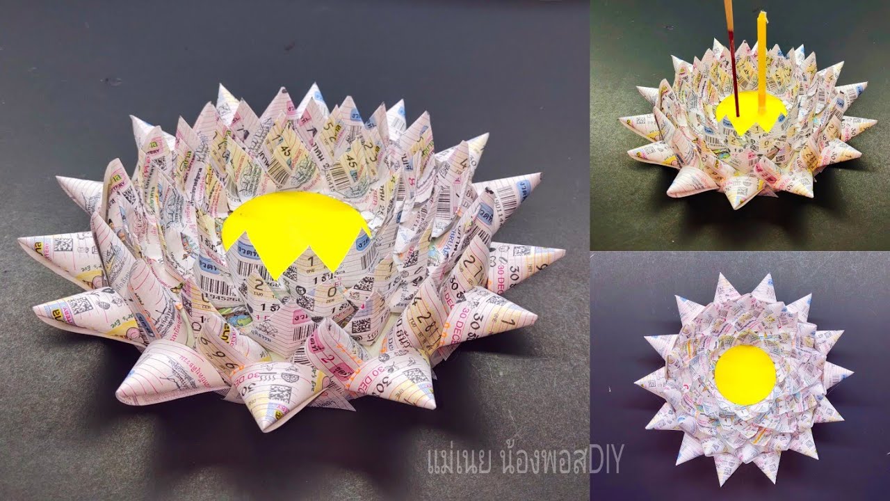 DIY How to make a paper Krathong#วิธีทำกระทงลอตเตอรี่ปี2020 EP.14#แม่เนย น้องพอสDIY
