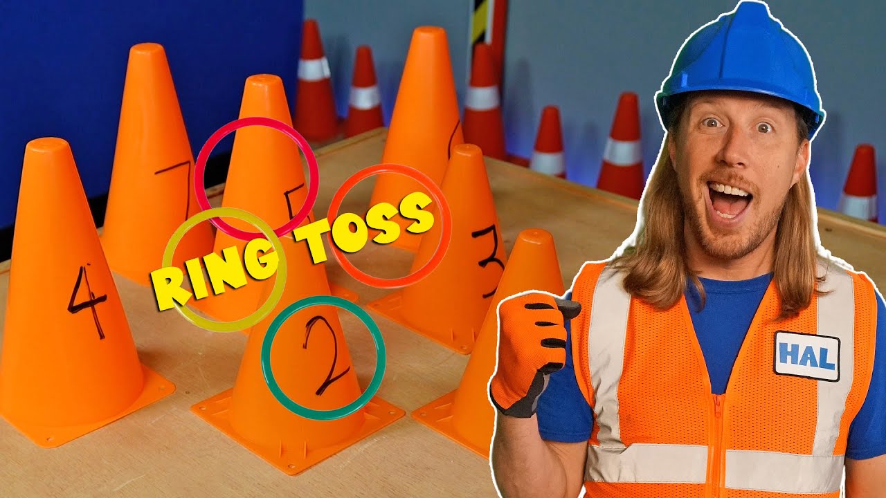 Ring Toss Safety Cone Game with Handyman Hal | Learn Numbers for Kids