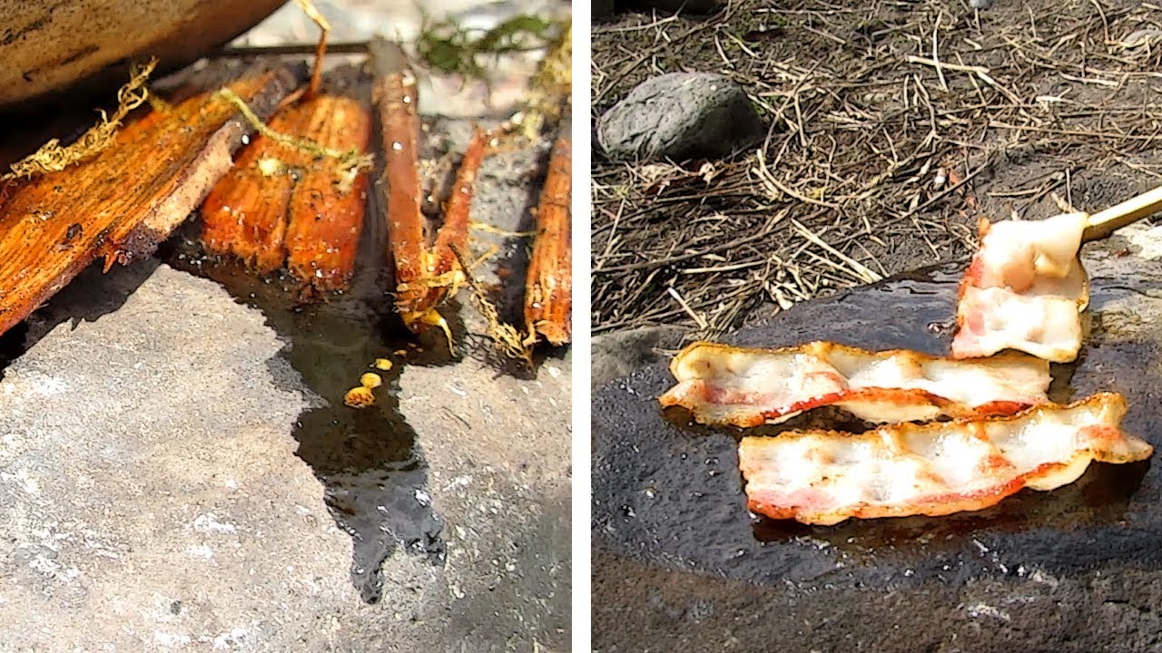Hot Rock Fatwood Glue; Bacon and a Wooden Char Box