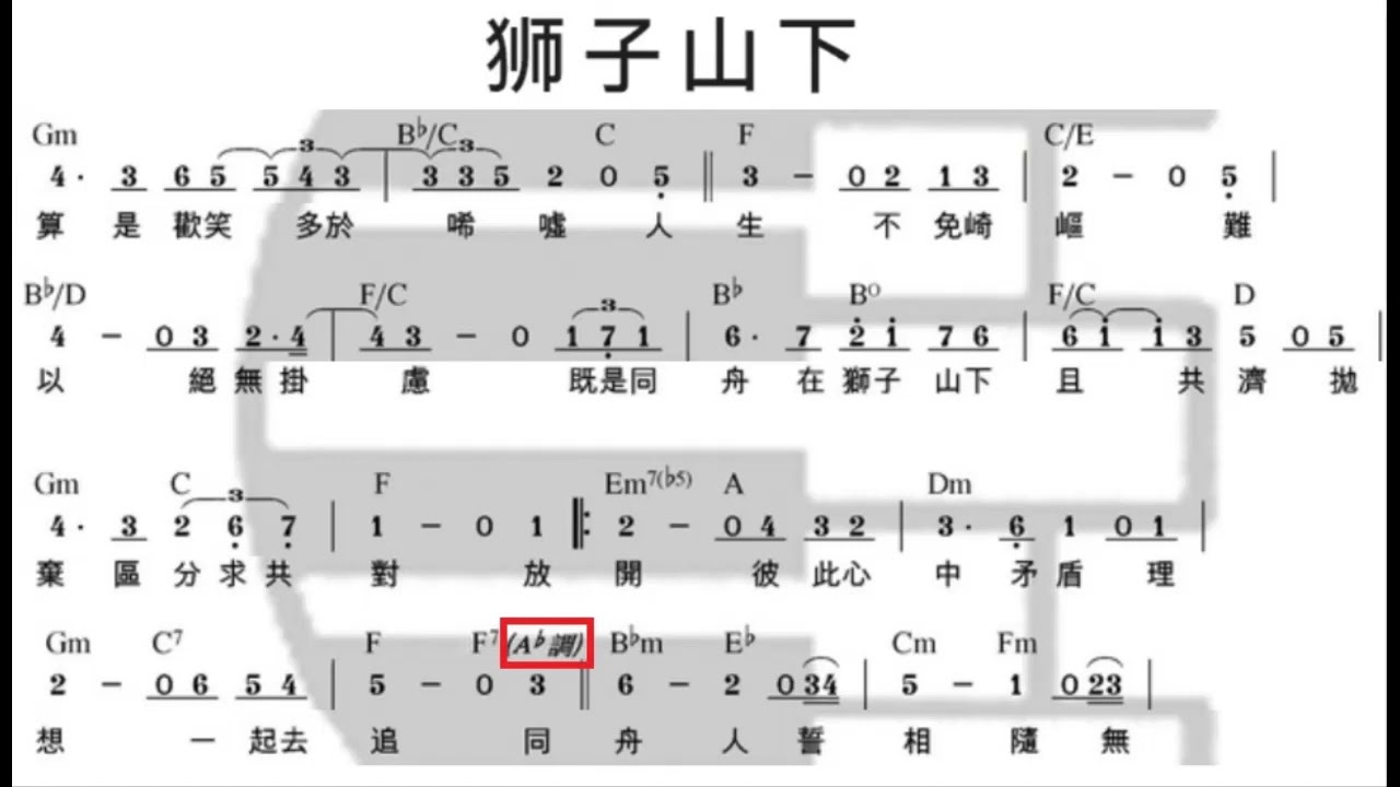 狮子山下/獅子山下 F调伴奏 - instrumental in F