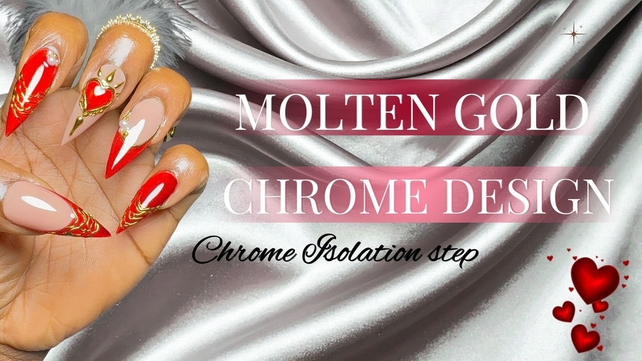 Molten Gilded Heart Chrome Nails | Cat Eye Base + Red Jelly + Gold Chrome