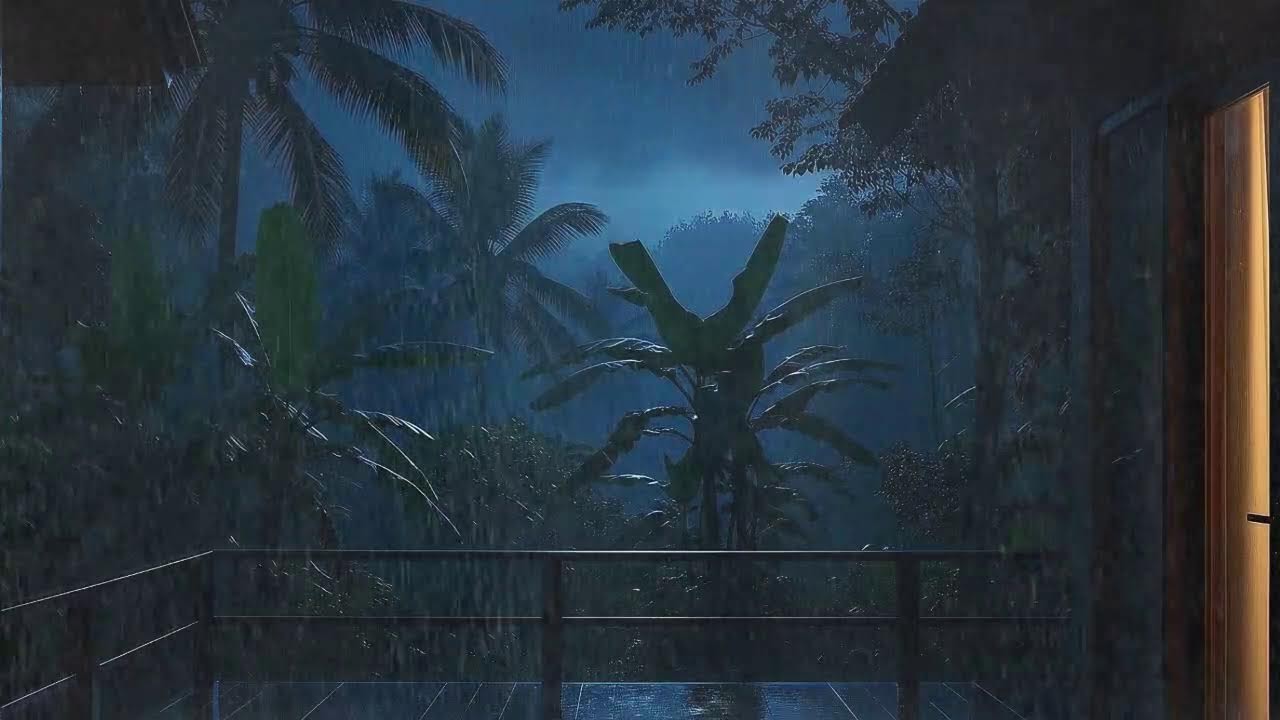 Instant Sleep with Calm Rain Sounds and Low Thunder Murmur at Wooden Cabin Terrace 🌧️