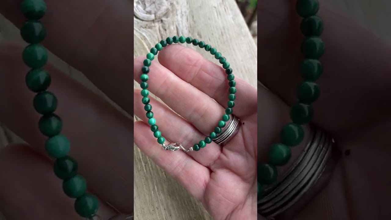 Malachite Bracelet with Clasp, Small 4mm Green Gemstone Bracelet Made to Order Length