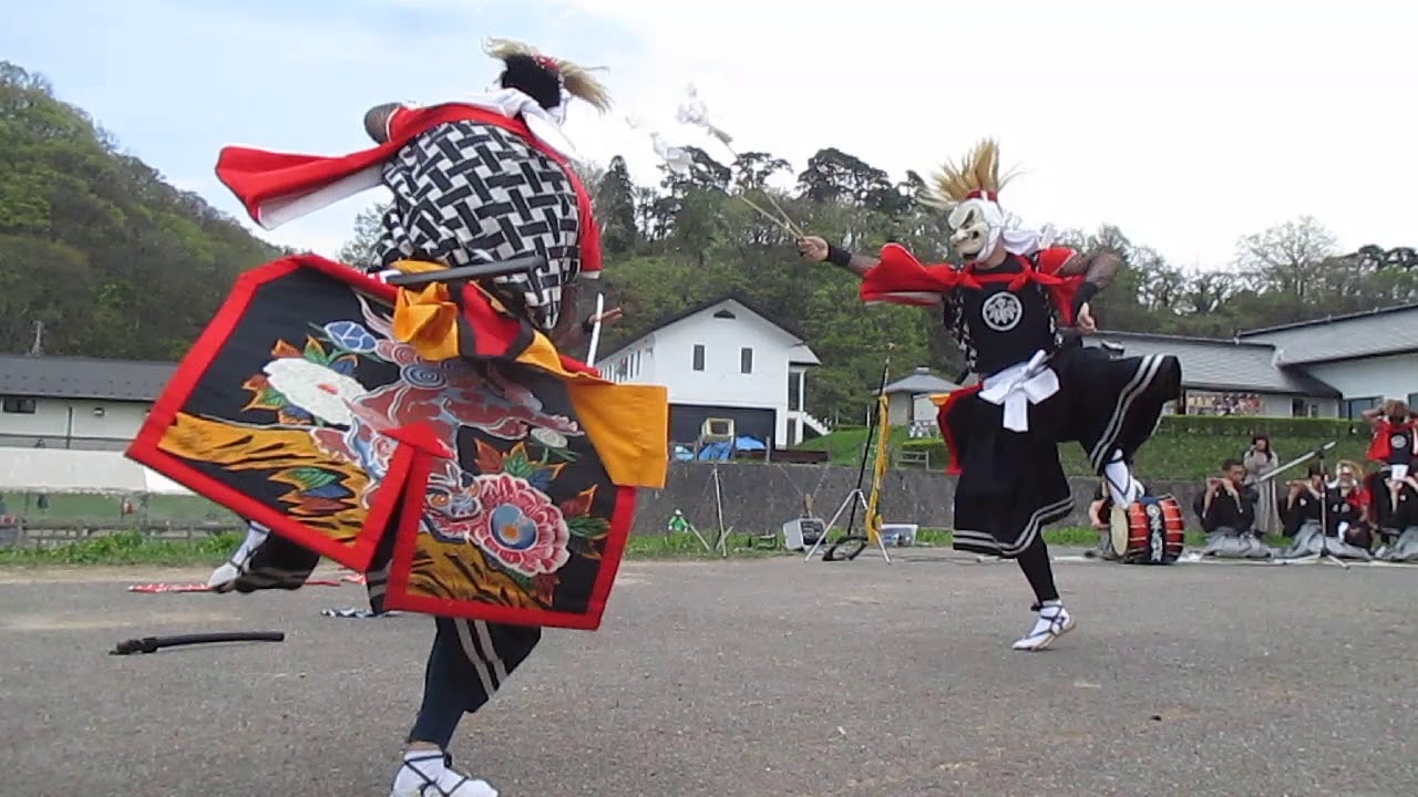 二子鬼剣舞　三人加護　北上展勝地さくらまつり　2018　Sannin Kago by Futago Onikenbai in the Sakura Matsuri