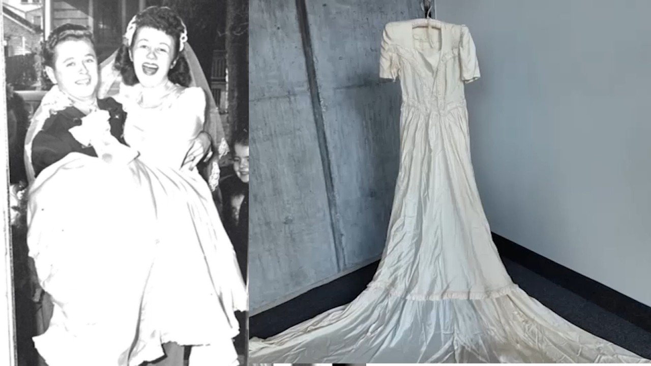 Wedding dress made from WWII parachute on display on Long Island