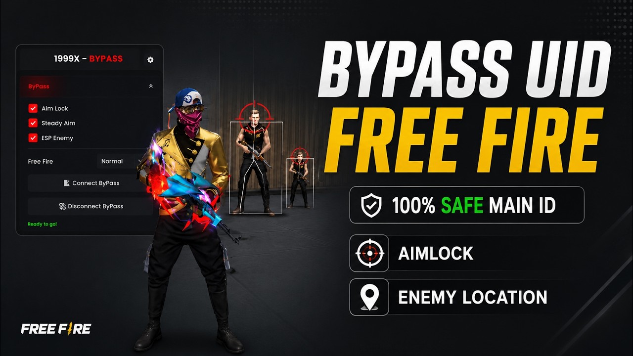BYPASS UID - FREE FIRE AIMLOCK 👽NO  RECOIL 🔥ESP LOCATION⚡100% SAFE MAIN ID