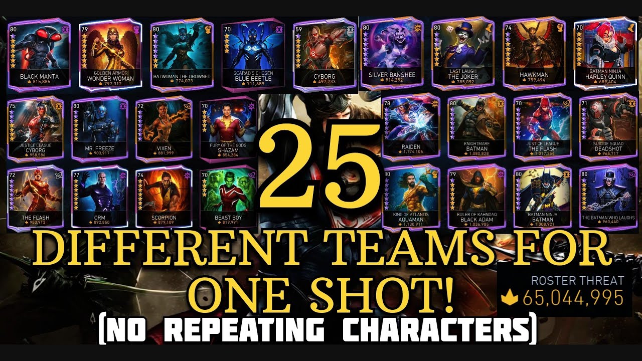 25 Different TEAMS For ONE SHOT!🔥 (NO Repeating Characters) H7 Solo Raid in Injustice 2 Mobile 6.5.0