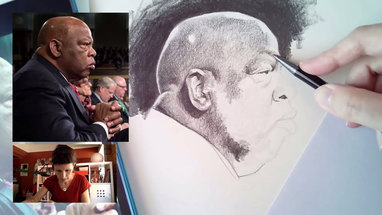 Drawing Faces with France - July 18, 2020 - Portrait of John Lewis