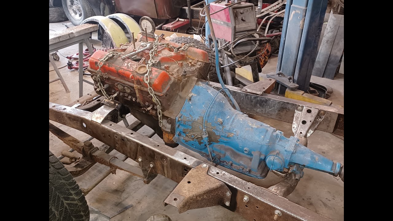 1951 CHEVY TRUCK...FABRICATING A TRANSMISSION CROSSMEMBER & INSTALL ENGINE & TRANNY!