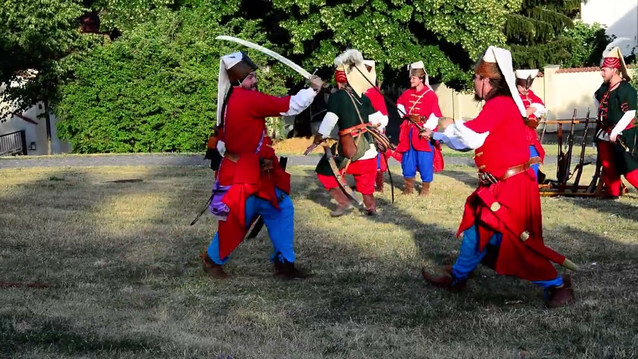 Slovak historical group demonstrating sabre fighting of Janissary elite infantry units, in Nitra.