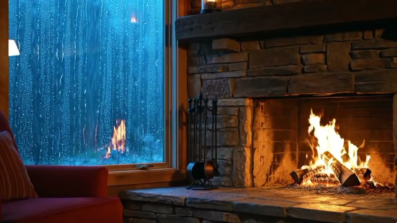 🌧 Rainy Night Fireplace Ambience 🔥 Cozy Fire & Rain Sounds for Sleep (1 Hour)