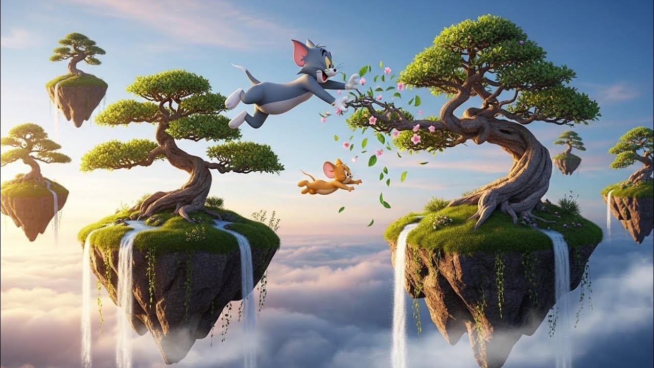 Tom and Jerry Floating Bonsai Garden 🌿☁️ | Funny Cartoon Chase | Kids Worlds Official