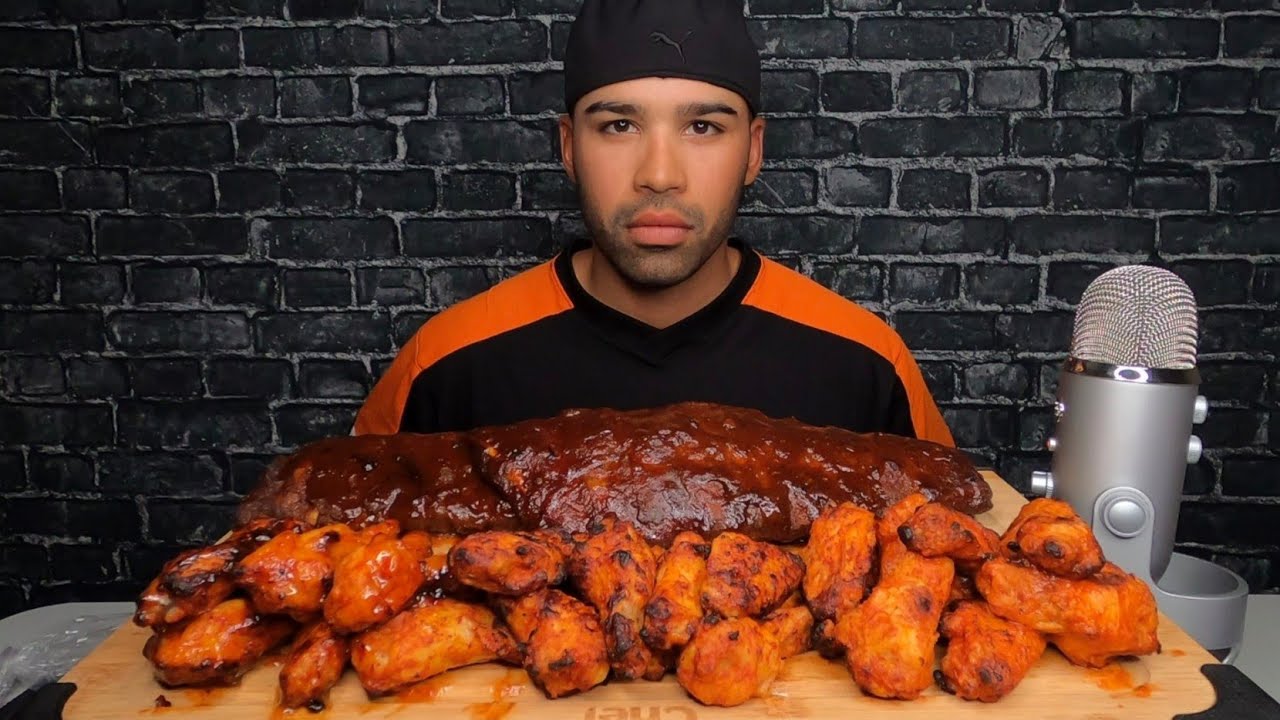 (ASMR) CHICKEN WINGS + RIBS MUKBANG